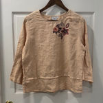 Hot Cotton 100% Linen Embroidered Top Beige Size Medium Casual Resortwear Beach Tan Photo 0