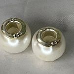 Boutique Creamy white faux pearl lot of 2 sterling silver core charm beads bracelet Photo 1