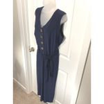 Nina Leonard NWT  Navy Blue Jersey Button Front Wide Leg Jumpsuit 1X Casual Party Photo 7
