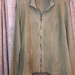 Soft Surroundings  Green Zip Up Crochet Back Panel Lightweight Jacket Size Medium Photo 5