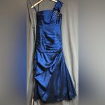 Sapphire blue, one shoulder with a bow on that shoulder, ruching down front Photo 10