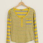 Gap  Women’s Size S Yellow Gray Striped Henley Long Sleeve Top Pocket Modal Blend Photo 1