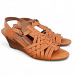 Sofft Cognac Woven Leather Slingback Wedge Sandals Size 6.5M Brown Photo 0