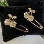 Pair of Gold Safety Pin with Rhinestone Cherry Photo 0
