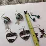 Lot Of 4 Handmade Costume Earrings Pierced Dangle Bead Heart, Indian Headdress Photo 8