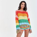 Pitusa Rainbow Crochet Long Sleeve Multicolored Stripes Sweater Photo 6