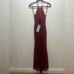 My Michelle  Merlot Mermaid Lace Glitter Halter Back cutout Gown Lined Size 3 New Photo 3
