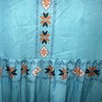 Teal With Floral Design Short Sleeve Flowing Midi Dress Size XL Blue Photo 2