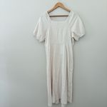 Madewell Puff-Sleeve Button-Wrap Midi Dress in Undyed Stripe Cotton Linen Size 6 Photo 9