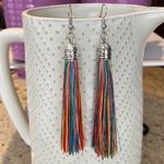 NEW! BOHO Silver & Rainbow Fringe Tassel Earrings Red Photo 0