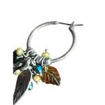 Vtg Sterling Silver Hoop Earrings Dangles Acrylic Flower Leaf 2" Estate 9.27g Photo 2