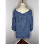 Ann Mashburn  Blue Linen Cotton Popover Blouse Large L Photo 2
