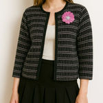 Studio Works Vintage Y2K  Knit Sweater Cardigan Womens M Black Pink Cottagecore Photo 0