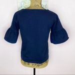 J.Crew  Ruffle Sleeve Shirt Navy Blue XXS Cotton Short Sleeve Photo 6