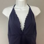 J.Crew  Swimsuit One Piece Scalloped Neckline Deep V-Neck Size 10 Navy Blue‎ Photo 5