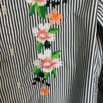 Marc New York  Black White Stripe Embroidered Floral Button Up Sz Small Photo 6