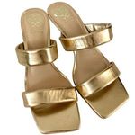 Vince Camuto Aslee Gold Metallic Two-Strap Square Toe Heeled 7 Dress Sandals Photo 0