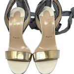 Christian Louboutin Du Desert 100mm Ankle Wrap Sandals Gold Striped Size 37.5 Photo 5