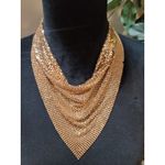 Women's Gold Mesh Bib Statement Necklace With Adjustable Lobster Clasp Chain Photo 1