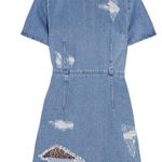 House Of Holland Distressed Denim Mini Dress Blue Size 2 Photo 0