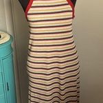 New Striped Ribbed Halter Racerback Summer Vacation Cover Up Tank Dress White Size L Photo 0
