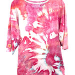 Isaac Mizrahi  Plus‎ Size 2X Top Handmade Tie Dye Crew Neck Pink White 417 Photo 0