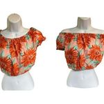 Aerie Crop Top Size Medium Floral Orange & Pink 100% Cotton On or Off Shoulder Photo 1