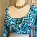Swimsuits For All Leaf Print Long Sleeve Bikini Top Tropical Surf Swimwear M Blue Size M Photo 3
