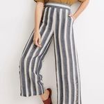 Madewell Linen Blend Side-Button Huston Pull-On Crop Pants in Indigo Stripe XS Photo 4