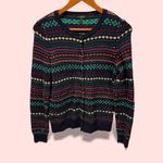 Talbots Cute navy rainbow stripe pearly button lambswool blend cardigan sweater Photo 1