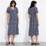 & Other Stories & Other Stories Flutter Sleeve V-Neck Button Front Navy Floral Print Midi Dress Photo 1