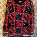 Vintage Margules knitted by hand Geometric Pattern Sweater Red Size M Photo 0