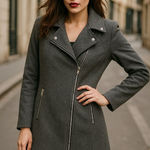 Miss London Size Large Grey Wool-Blend Coat Zipper Snap Details Photo 0