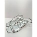 Caslon  Sandals Womens Size 9 Silver Leather Paola Open Square Toe‎ Wedges Photo 2