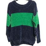 Aerie Offline by  Chenille Off Shoulder Ribbed Neck Sweater Navy Green Striped S Photo 0