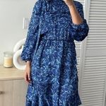 Sachin & Babi Dress Womens 2 Brielle Floral Print Tiered Tie Neck Satin Midi Blue Photo 1