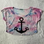 Workshop Anchor Tie Dye Short Sleeve Crop Top in Pink/Blue/White - Size Medium Photo 0