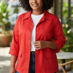 Live a Little  Women Red Stretch Jacket Plus Size1X Snap 3/4-Sleeve Pockets Photo 0