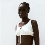 ZARA  Textured Cotton Linen Blend Smocked Back Crop Top White Large NWT Photo 6