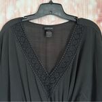 Cover 2 Cover Black V Neck Drawstring Waist Fringe Hem Swim Coverup Size M Size M Photo 2