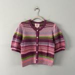 Banjanan Celeste Multi Weave Crochet Short Sleeve Cardigan Sweater Purple Size M Photo 4