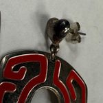 Retro Red and Silver Color Metal Dangle Earrings Pierced Post Aztec Tribal Photo 10