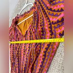 Oliphant Boho Peasant Mini Dress Ruffle Neck Smocked Pink Geometric Tassel XS Purple Photo 4