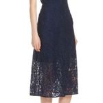 Ali & Jay Dress XS Lace and Paper Flowers Wrap Midi Ruffle Sleeve Navy Blue Photo 2