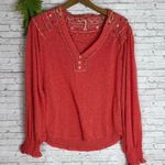 Free People Coral Orange Crochet Siesta Fiesta Embroidered Long Sleeve Top Photo 0