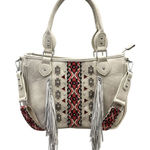 Aztec Tribal Print Fringe Western Handbag Purse with crossbody strap Gray Photo 0