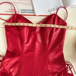 Vintage New Leaf Cherry Red Faux Leather Bodycon Corset Fringe Mini Dress Sz 3/4 Photo 8