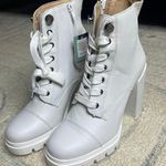 Amazing Lace  Lace Up White Booties W Heels Photo 3