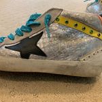 Golden Goose  Gray and White Sneakers with Blue Laces Photo 6