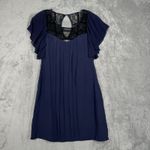 Jenny Han Dress Womens Small Blue Black Lace Shift Pleated Silk Date Night Party Photo 1